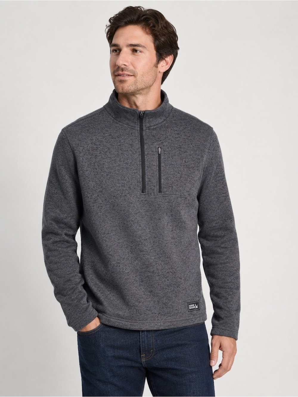 Eddie Bauer Quarter Zip Fleece Pullover Men’s Medium Gray Lightweight Sweater